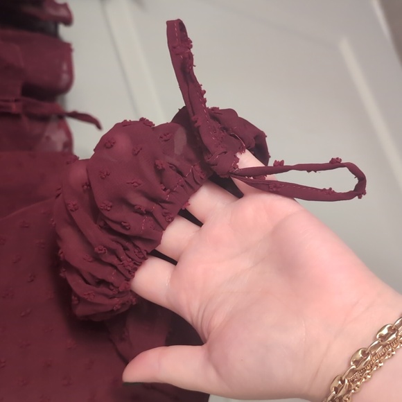 NWOT Asos Burgundy Sheer Tie Front Blouse - Picture 7 of 10